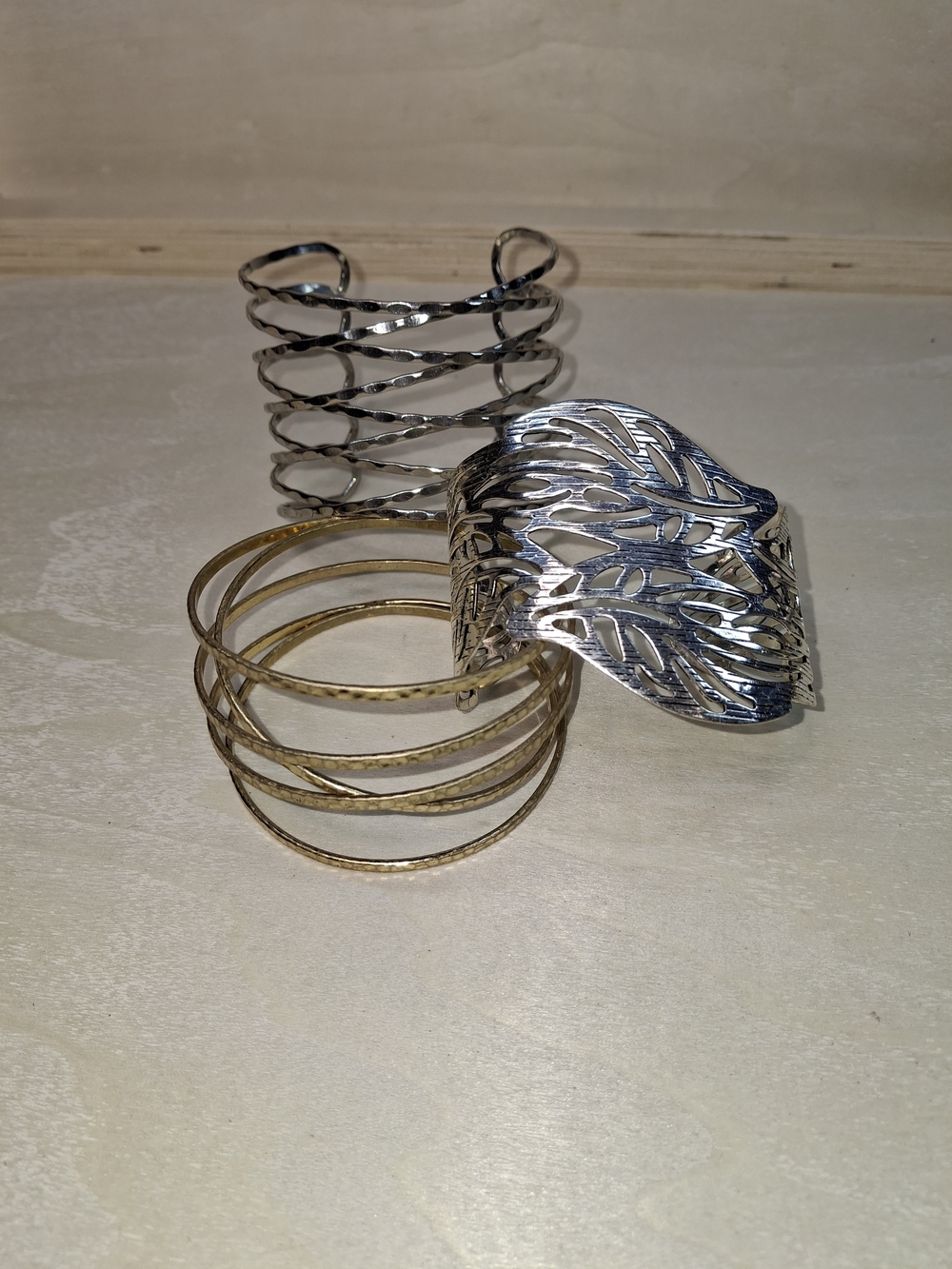 Silver and Gold Mixed Metal Cuff Bracelet Set - Women Jewelry